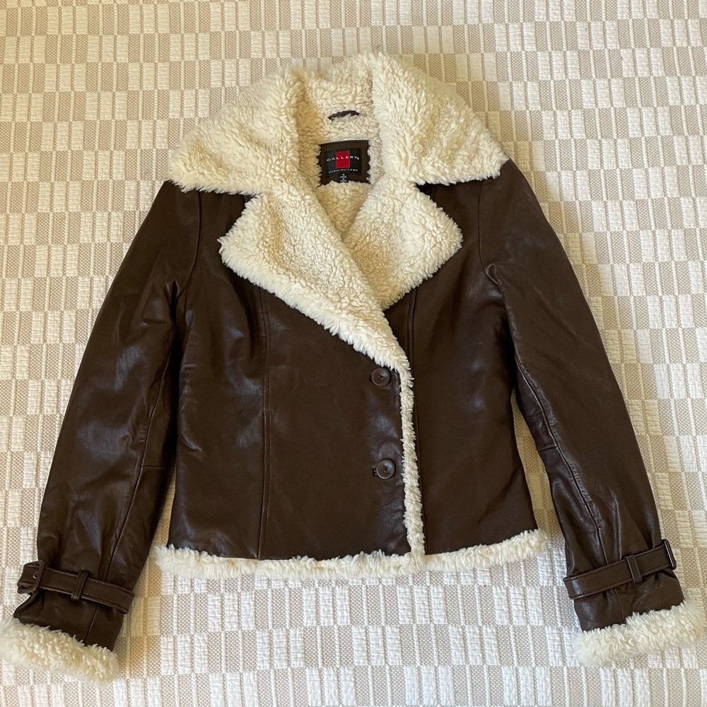Leather and Faux Shearling Jacket – size S